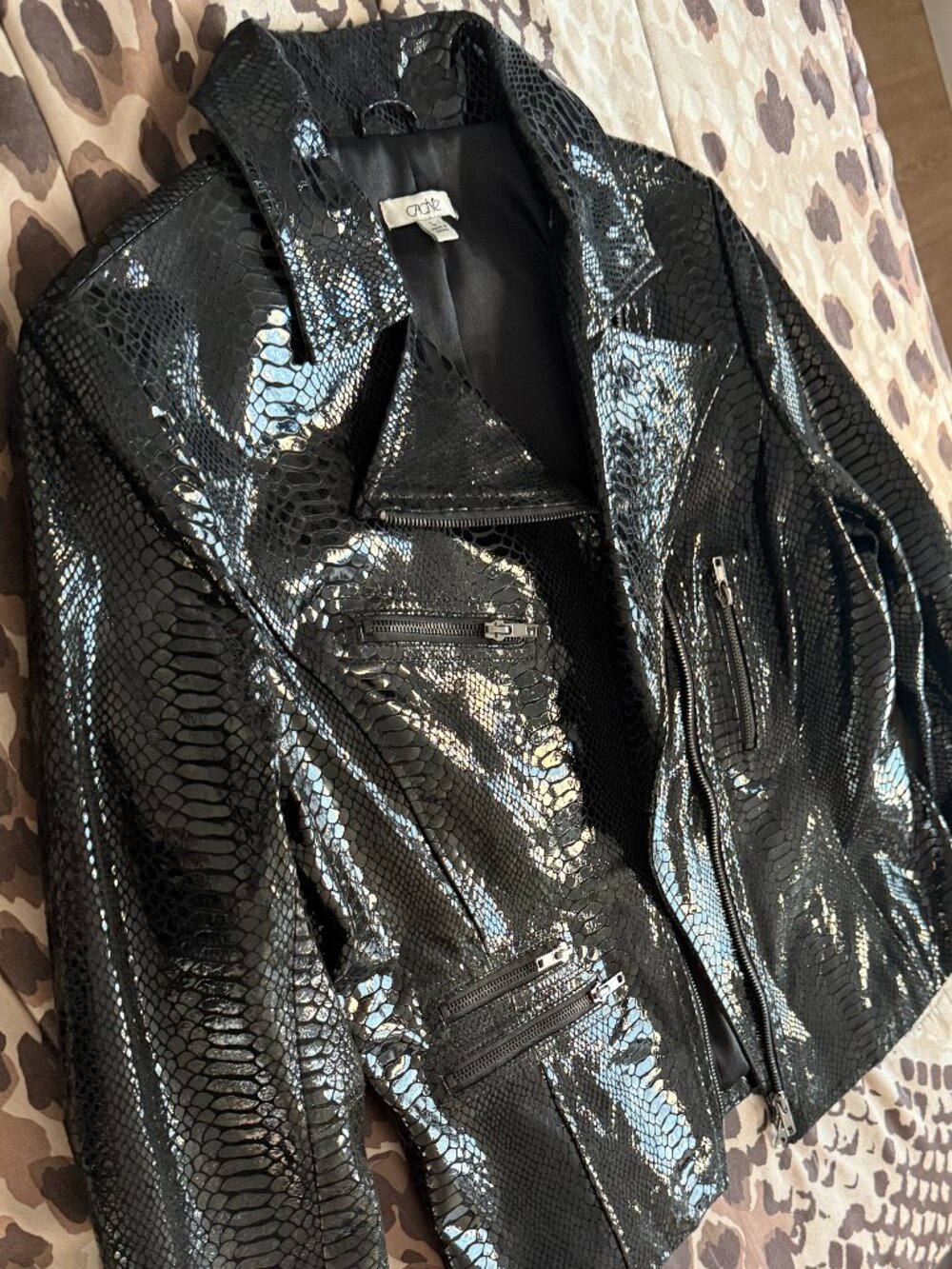 CACHE Exotic Black Snakeskin Leather Biker Jacket | REAL SHOWSTOPPER! | L | EUC - Picture 3 of 14